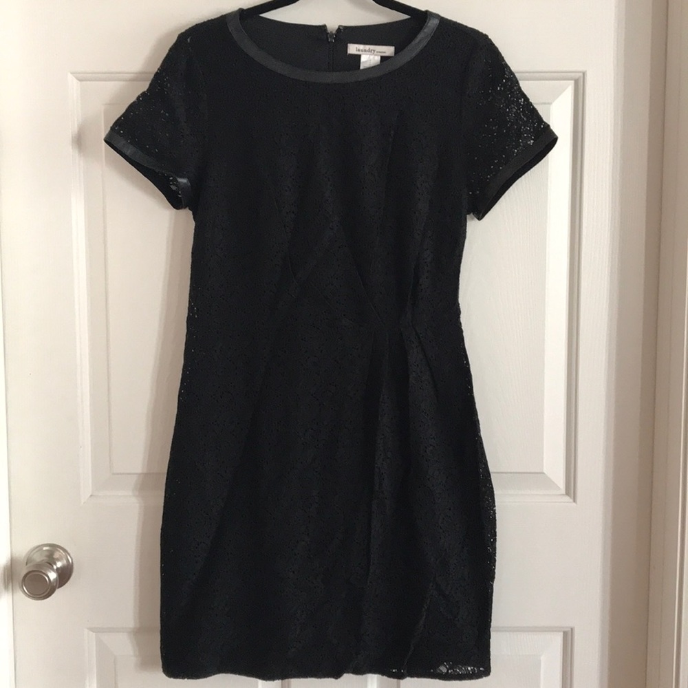 Little lace black dress w vegan leather trim